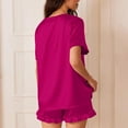 thumbnail image 4 of Besolor Womens Silk Satin Pajamas 2 Piece Outfits V Neck Short Sleeve Tops and Ruffle Shorts Sets Sleepwear Pjs, 4 of 7
