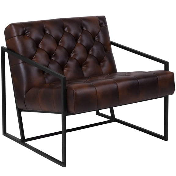 Flash Furniture Hercules Madison Series Bomber Jacket LeatherSoft Tufted Lounge Chair, Brown/Black