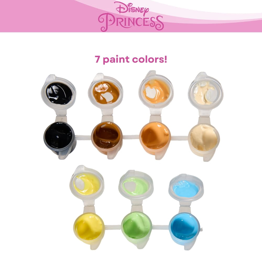 Disney Princess DIY Paint Your Own Figurines Arts and Crafts Set for Girls, Paint, Paint Brush, and Glitter – Cinderella, Belle, Tiana, Jasmine, and Princess Castle