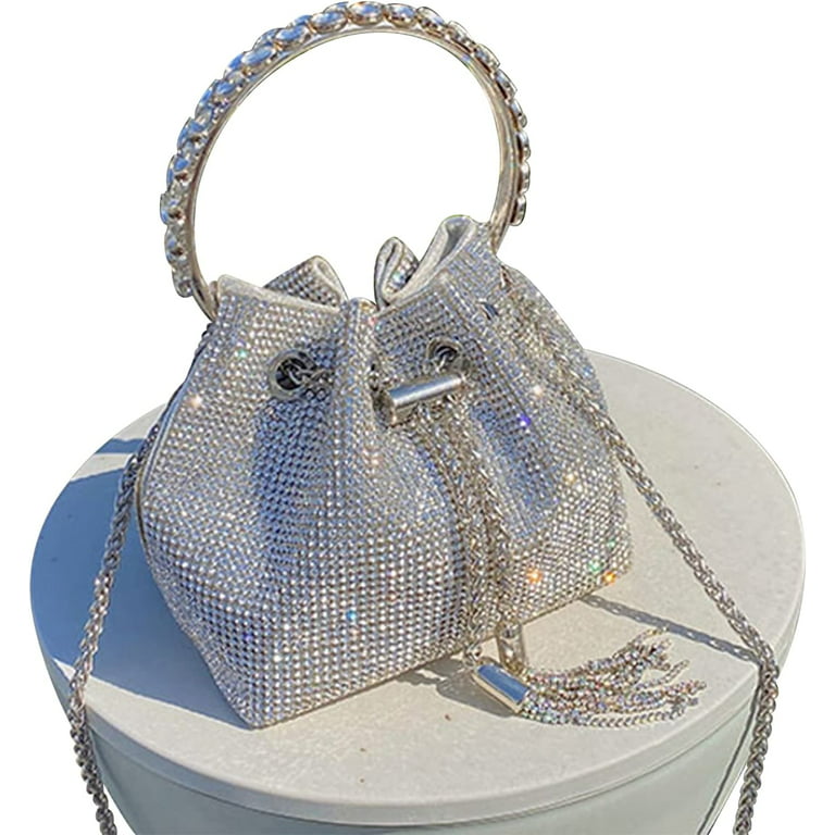 Chain Clutch Purse Glittering Evening Bag Party Cocktail Prom Handbags for Women Silver