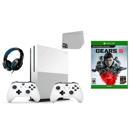 Pre-Owned Microsoft Xbox One S 500GB Gaming Console White 2 Controller Included with Gears 5 BOLT AXTION (Refurbished: Like New)
