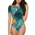 thumbnail image 2 of Picia Tropical Leaves Womens One Piece Swimsuits Modest Tummy Control Bathing Suits Lace Up Slimming Swim Suit-Medium, 2 of 9