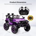 thumbnail image 3 of 24V Kids Ride On Truck – Battery Powered Electric Toy Car with Remote Control, 4WD Spring Suspension for Boys & Girls Ages 3+, Purple, LED Headlights & Music, Outdoor/Indoor Play, 3 of 11
