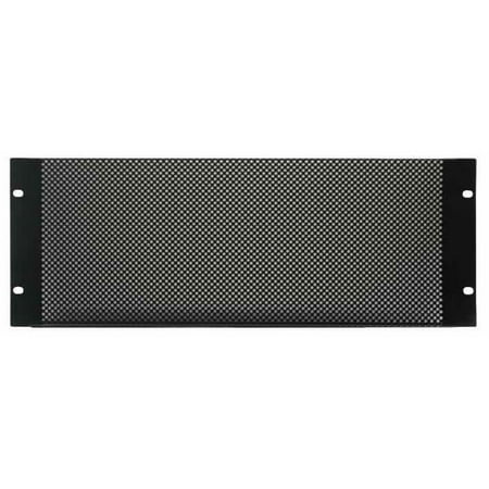 PULSE - 19  Rack Mesh Vented Panel - 4U 19  rack mount panels Steel plate with a black powder coating Punched vent holes allows greater air flow over slotted vents Pressed angled edging for added strength Panel Type: Ventilation Panel Rack U Height: 4U Panel Material: Steel Body Colour: Black Height: 178mm Width: 482mm