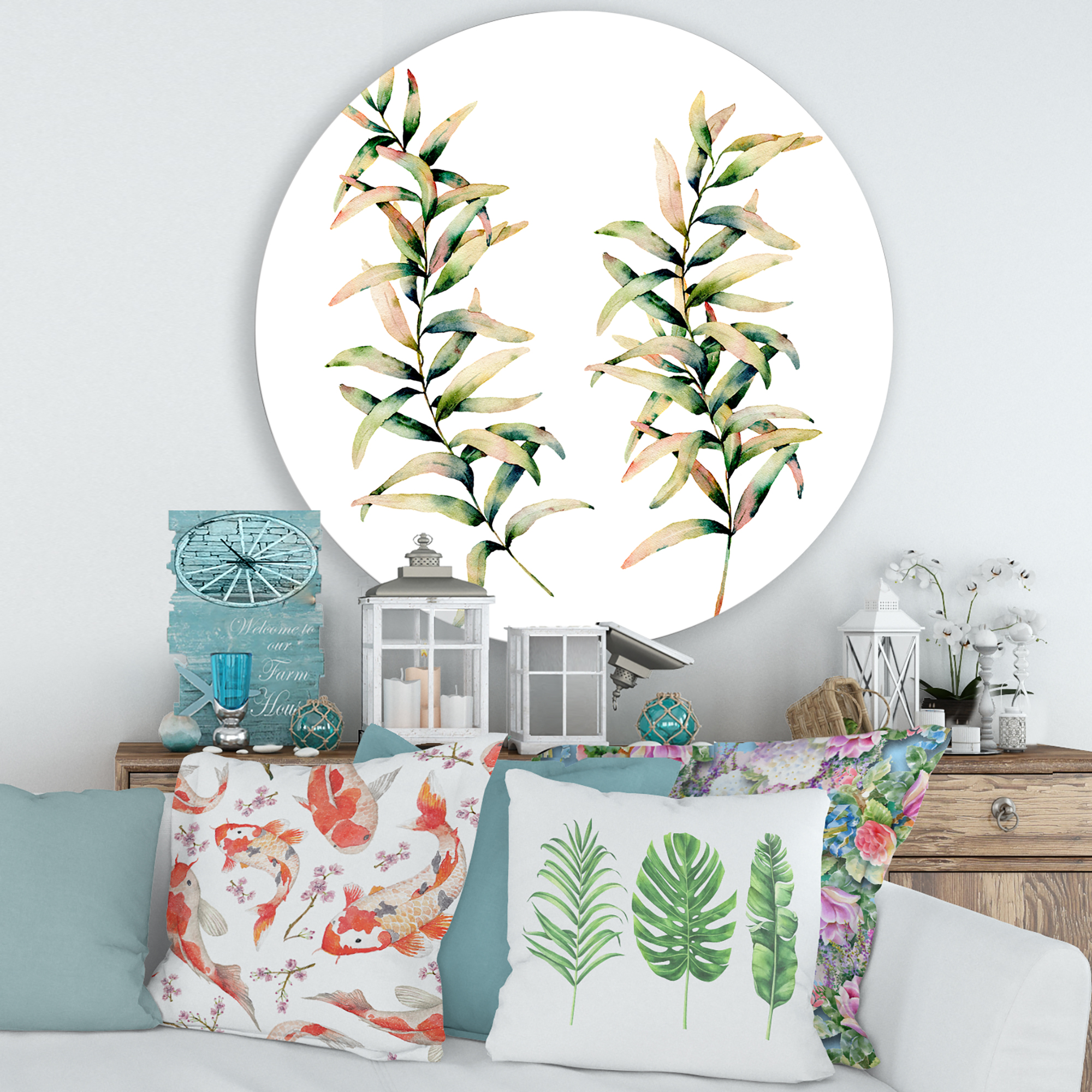 Designart 'Autumn Branches of Grass ' Traditional Circle Metal Wall Art 29x29 - Disc of 29