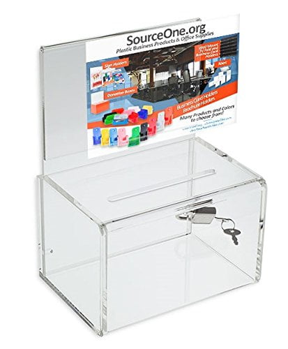 Source One Small 5-Inch Wide Deluxe Oblong Donation Box With Ad Frame Free Lock 