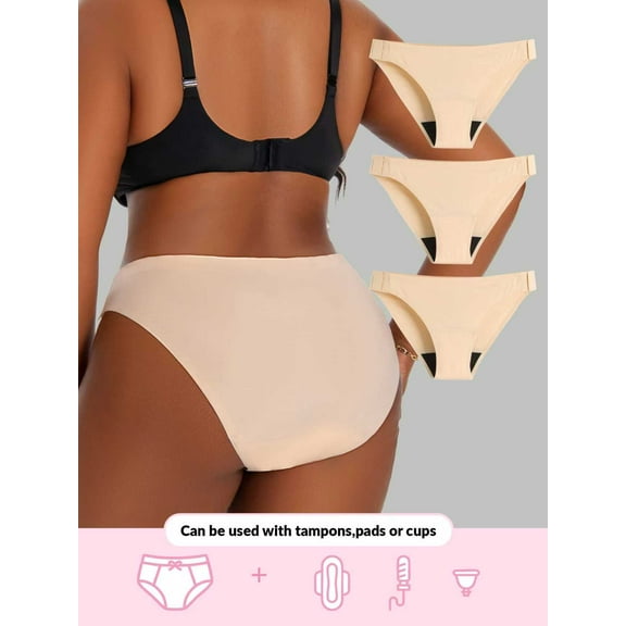 6-Pack Plus Size Women Absorbent Leak-Proof Period Underwear, Adjustable & Detachable Button On Sides, Suitable For Heavy Menstrual Flow