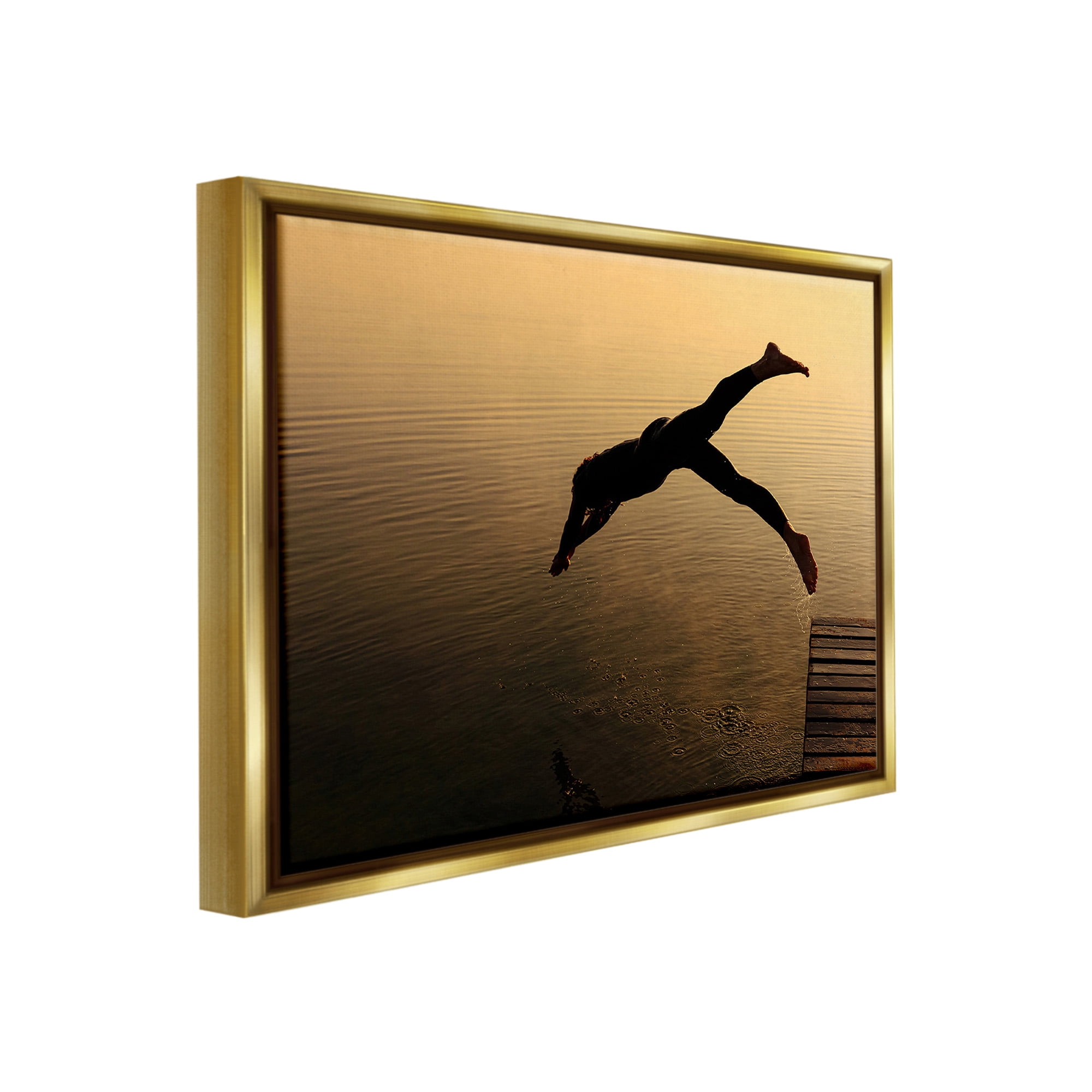 Stupell Industries Diving Off Dock Silhouette Novelty Photography Gold Floater Framed Canvas Art Print Wall Art, 31 x 25