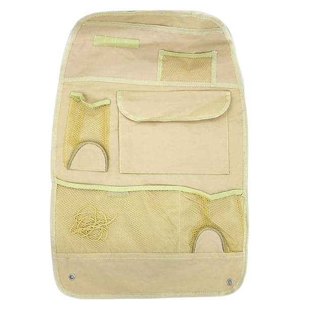 Organizador de asiento trasero de coche de tela Oxford premium con soporte para tableta y múltiples bolsillos Beige