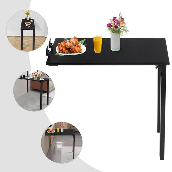 TFCFL L-Shape Table Folding Dining Table Rectangle Wall Mounted End Table Learning Table Black