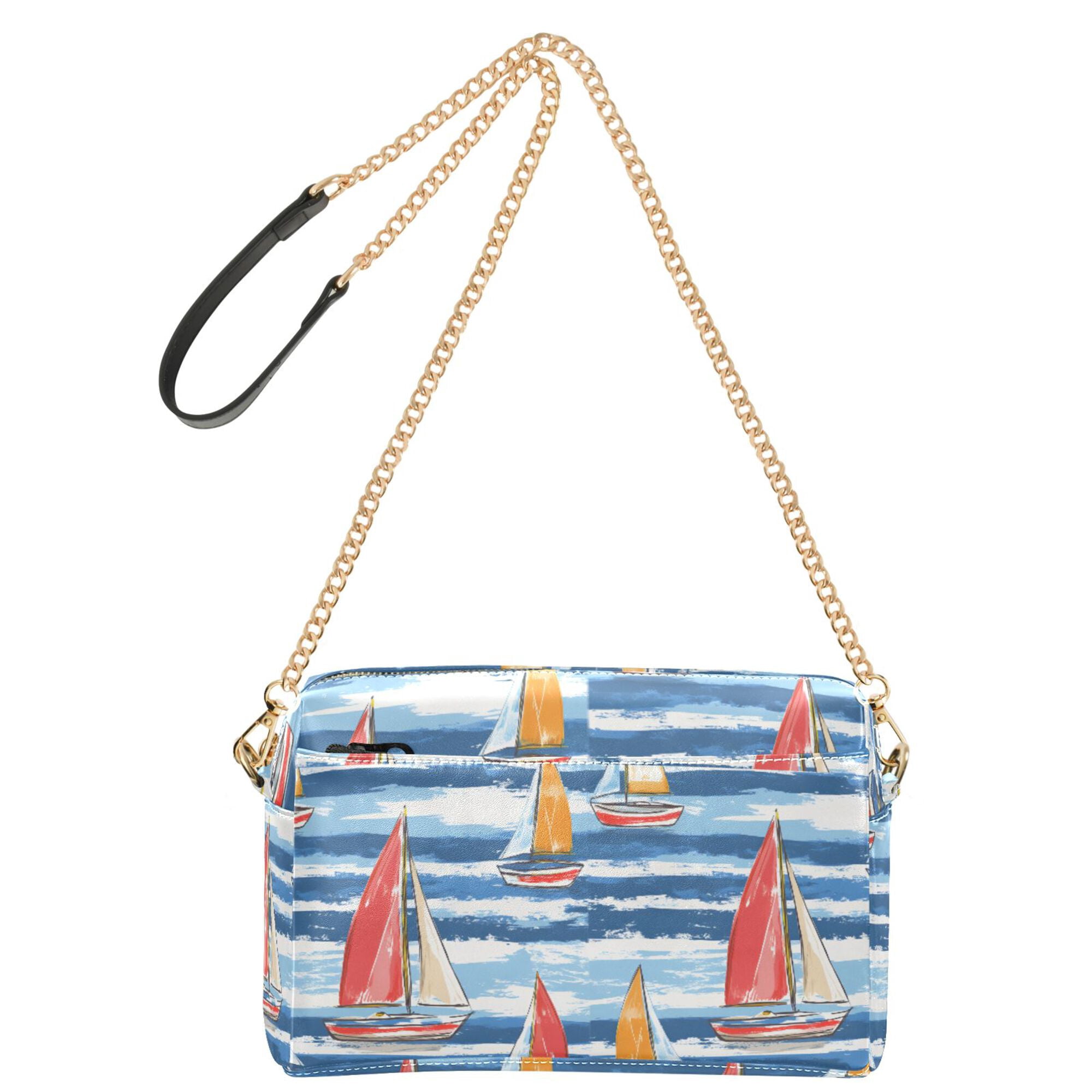 FORMRS Women Crossbody Purse with Chain Strap Vegan Leather Shoulder Handbag, Red Sailboats