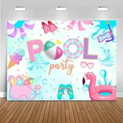 Pool Party Backdrop Girls Watercolor Summer Birthday Party Decorations Banner Splish Splash Pool Flamingo Ice Cream Summer Holiday Decoration Photo Props