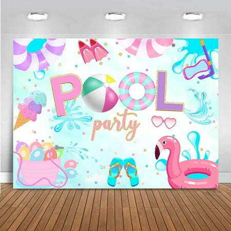 Pool Party Backdrop Girls Watercolor Summer Birthday Party Decorations Banner Splish Splash Pool Flamingo Ice Cream Summer Holiday Decoration Photo Props