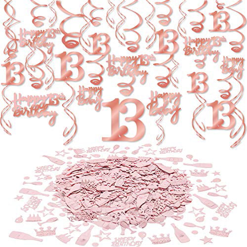 30pcs for Home Table Decor Birthday Party Favor Supplies 13 Happy Birthday Confetti Konsait Rose Gold 13th Birthday Decorations for Women and Girl Bday Decor 13th Birthday Hanging Swirls 30g