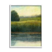Rural Pond Grassland Nature Landscape Graphic Art White Framed Art Print Wall Art