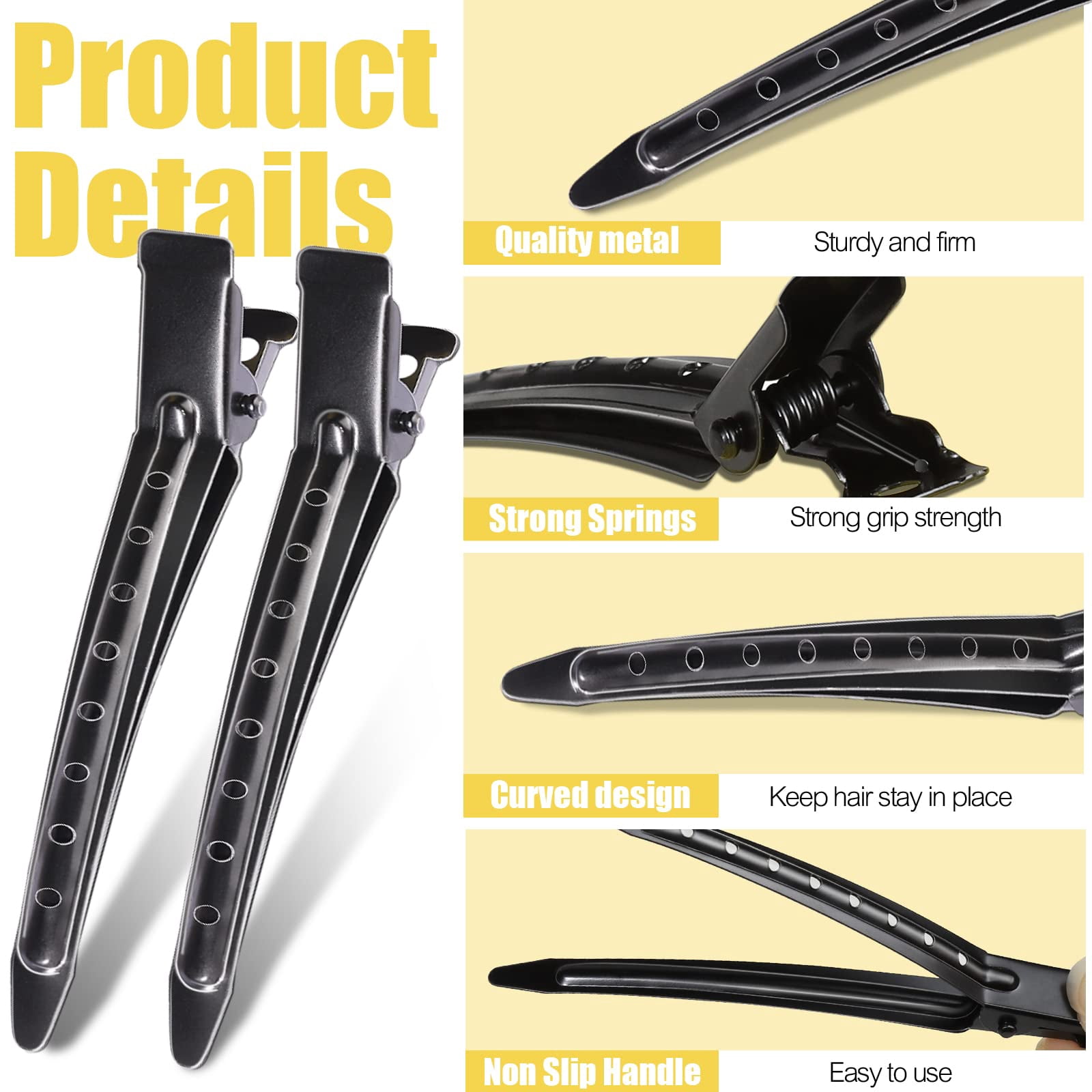 Emlimny Duck Billed Clips, 30pcs 3.5 inch Metal Alligator Hair Clips with Holes, Black Hair Clips for Styling Sectioning, Hair Coloring, Pin Curl Clips for Hair Roller