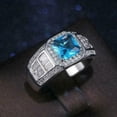 thumbnail image 3 of 2.9Ct Princess Lab Created Blue Topaz Men's Halo Band Ring 14K White Gold Finish, 3 of 5