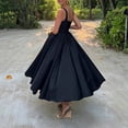 thumbnail image 4 of Black Elegant Square Neck Pleated Waist Fit & Flare Formal Midi Dress, 4 of 7