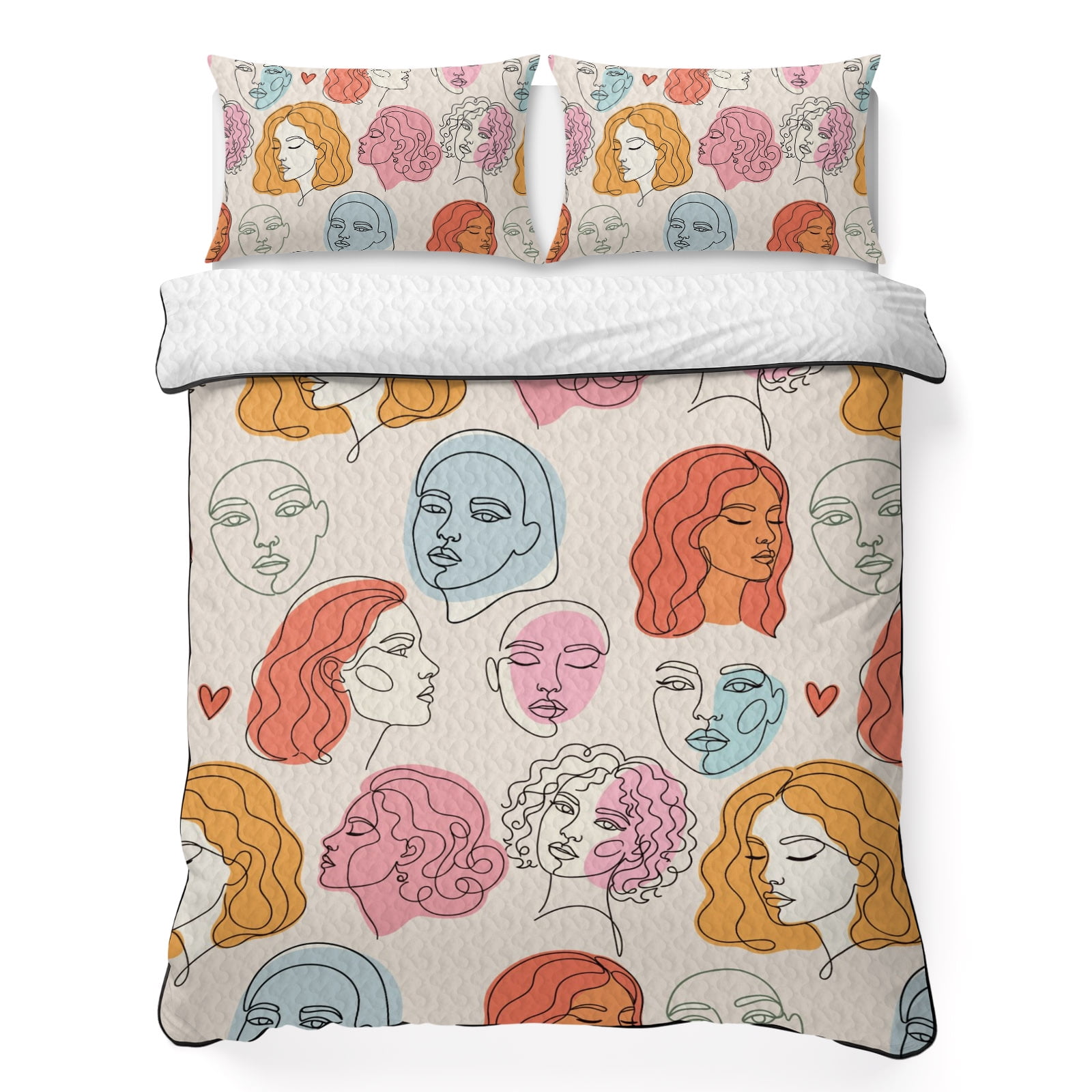 Quilts Twin Size Bedding Set Farmhouse Boho Lightweight Quilted Comforter Modern Abstract Women Feminine Light Beige Soft Reversible Bedspread Coverlet with Pillow Covers for All Season 68 x 86