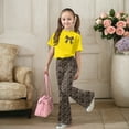 thumbnail image 2 of LRen Girls Outfits Floral Print Short Sleeve T-Shirt and Flare Pants Set Crew Neck Loose Oversized Matching T-Shirt and Shorts Preppy Clothes, 2 of 6