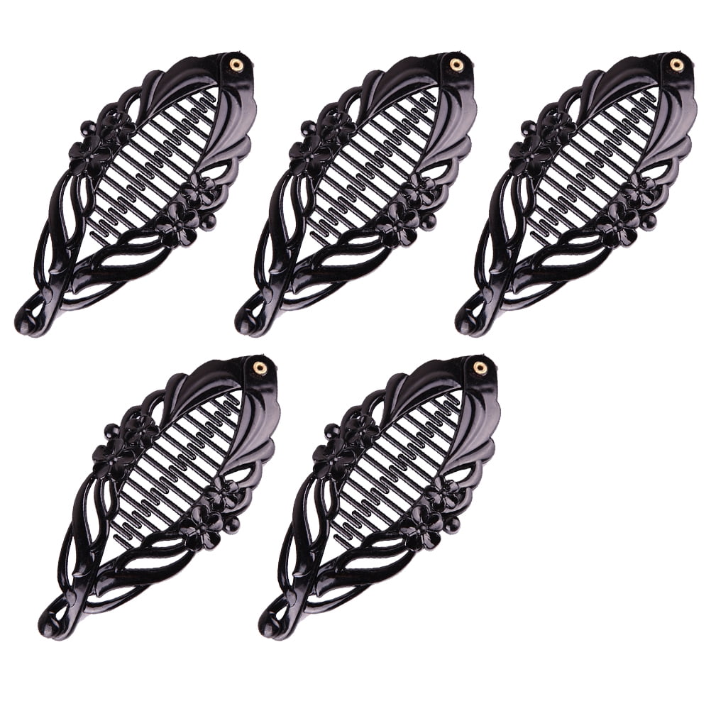 Frcolor 5pcs Floral Banana Hair Clips Black Hair Ponytail Holder Hair