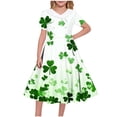 thumbnail image 1 of SBYOJLPB Robe Imprimée pour la Saint-Patrick, Robe de Récital Scolaire pour Filles, Manches Courtes, Robe d'Été Extensible, Ligne A avec Col Rabattu, 1 of 5