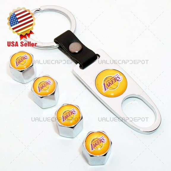 Universal Auto Car Wheel Tire Valve Dust Stems Air Caps Keychain LA Lakers Logo