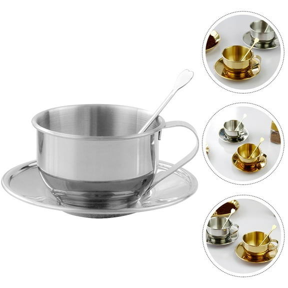 CIMAXIC Tea Set Teacups Silver Stainless Steel 1Set
