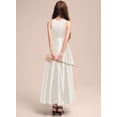 thumbnail image 3 of Drtj 2-14T Junior Flower Girl A-line Scoop Asymmetrical Satin Wedding Bridesmaid Cascading Ruffles Dress, 3 of 6