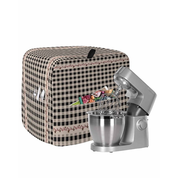 Country Star Plaid Stand Mixer Dust Cover with Storage Pocket & Handles,Black Retro American Farm Barn Berry Fits All Tilt Head & Bowl Lift Kitchen Appliance Cover Organizer Accessories,6-8 Quart