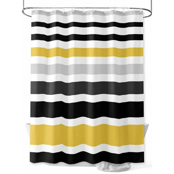 Fsddascl Yellow Black Stripe Shower Curtain Set - 66" x 72" Washable Bathtub Curtain with 12 Hooks, Modern Abstract Art Coarse Striped Waterproof Fabric Stall Shower Curtains for Bathroom/Bathtub