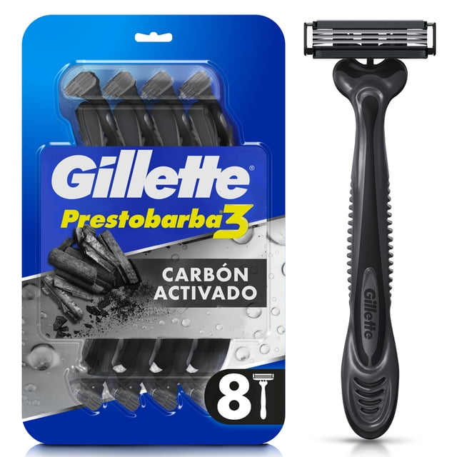 Rastrillo Gillette Prestobarba 3 Carbono con Carbón Activado y 3 Hojas, 8 pzas