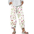 thumbnail image 2 of Nuoqisi Casual Pants for Women Summer Floral Boho Lightweight Elastic High Waist Capri Pants with Pockets, 2 of 5