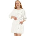 thumbnail image 1 of Allegra K Vestido Campesino Recto Con Cinturón Manga Abullonada Con Volante Media Tapeta Para Mujer Blanco M Unique Bargains ajustado, 1 of 6