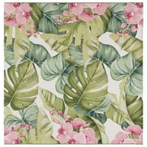 SAFAVIEH Barbados Evan Botanical Indoor/Outdoor Area Rug, Green/Pink, 6'6" x 6'6" Square