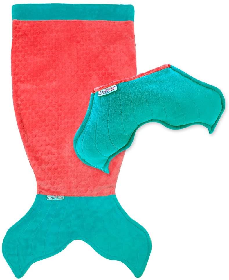 Pillow Tails Kids Convertible Mermaid Tail Blanket Coral