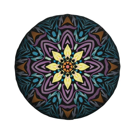 15'' Mandala Abstract Wreath Art Tire Cover, Universal Spare Wheel Covers, Dust-Proof, Water-Proof, Sun-Proof and Corrosion-Proof