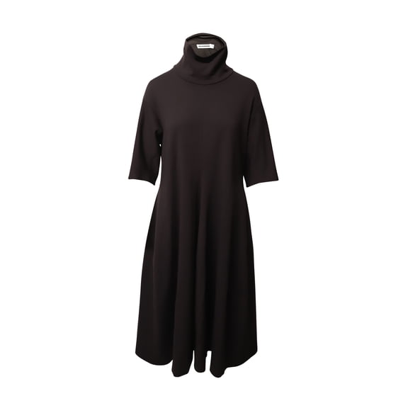 Pre-Owned Jil Sander Turtleneck A-Line Dress in Brown Modal