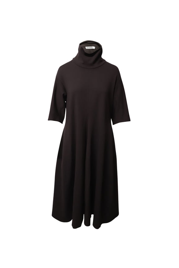 Pre-Owned Jil Sander Turtleneck A-Line Dress in Brown Modal