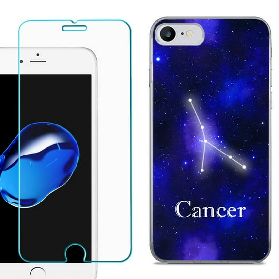 For Apple iPhone 7 / iPhone 8 Case, Slim-Fit TPU Phone Case, with Tempered Glass Screen Protector, by OneToughShield ® - Zodiac / Cancer