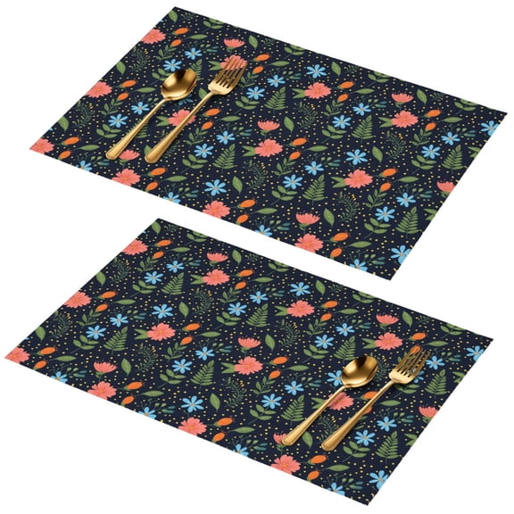 Placemat, Pioneer Flower Floral Print Pattern Place Mats Table Mat Set Of 2, PVC Washable Placemats for Party Kitchen Dining Decoration, 18x12 Inch, Fade Resistant