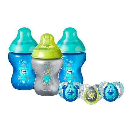 Tommee Tippee Closer to Nature Boldly Go Decorated Gift Set - 3x Baby Bottles and 3x 6-18 Month Pacifiers, Boy