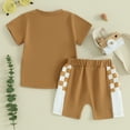 thumbnail image 3 of Bagilaanoe 2pcs Toddler Baby Boy Shorts Set Short Sleeve Plaid T Shirt Tops + Shorts 6M 12M 18M 24M 3T 4T Kids Casual Summer Clothes, 3 of 8