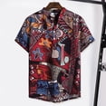 thumbnail image 6 of sunsanly Men Beach Shirt Colorful Geometric Print Short Sleeves Buttons Turn-down Collar Cooling Loose Vintage Ethnic Men Shirt Men Clothes, 6 of 7