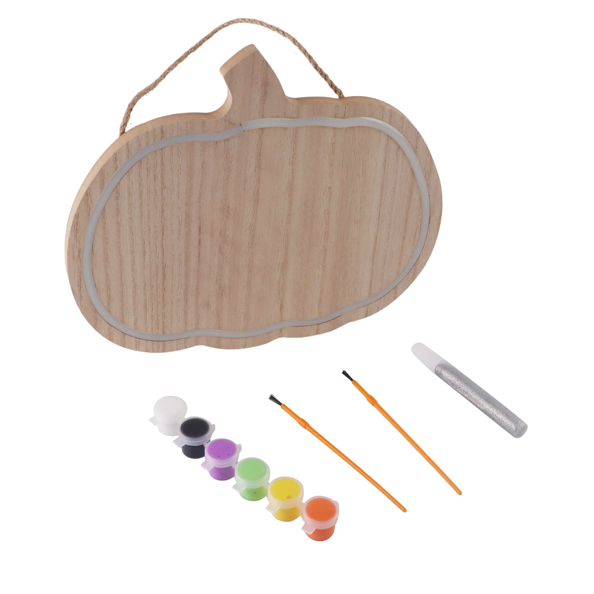 (3 pack) DIY Pumpkin Decor with LED, Wooden Pumpkin Craft Kit, 11.5 x 10 Inch, Halloween
