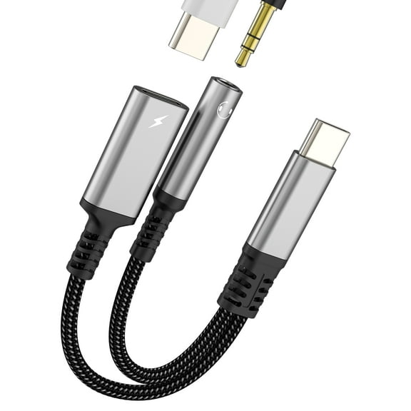 USB C to AUX 3.5mm Headphone Jack Adapter(2in1)for iPhone 16 15 Pro Max Type C DAC Audio Charger Cable Splitter Compatible for Samsung Galaxy S25 for Apple Android Dongle for iPad Charging Accessorie