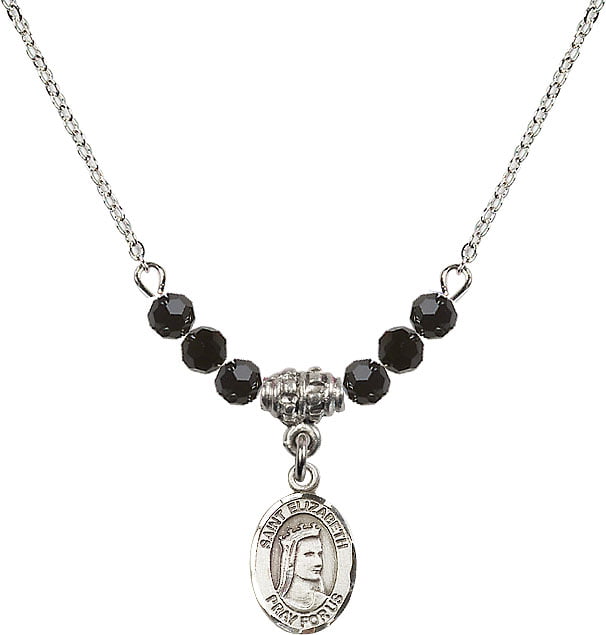 Bonyak Jewelry 18 Inch Rhodium Plated Necklace w/ 4mm Red July Birth Month Stone Beads and Saint Elizabeth of Hungary Charm 