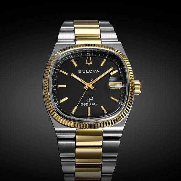 New Men’s Bulova Super Seville Two-Tone Analog Watch with Black Cushion Dial  98B458