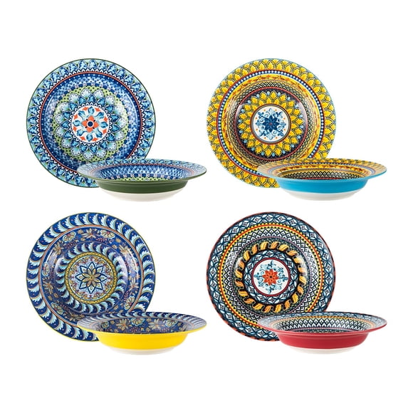 Ensemble de Bols à Soupe et à Pâtes de 4 à 18 Oz à Bord Grand, Bols de Service en Porcelaine pour la Cuisine, Assiettes Profondes pour le Souper - Micro-Ondes et Lave-Vaisselle Sa
