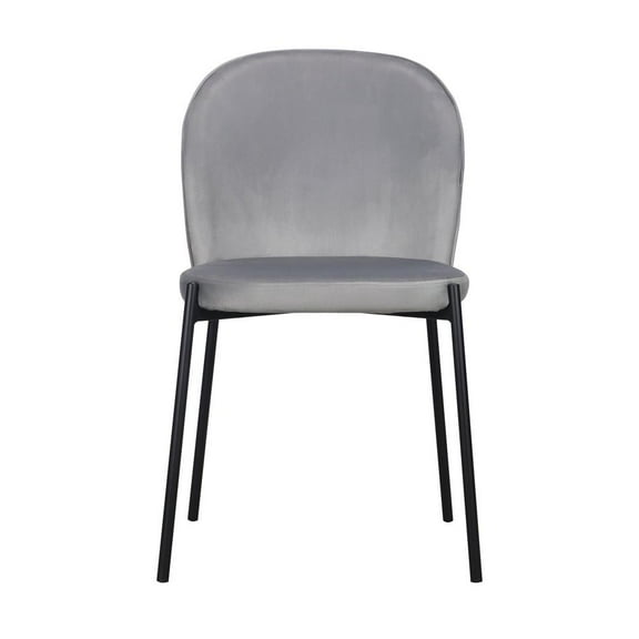 Set of 2 Gray Velvet Dining Chair with Black Metal legs